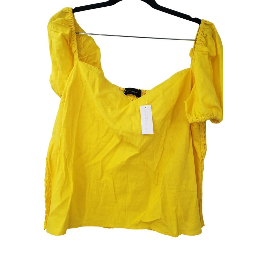 New York & Company Linen Blend Yellow Top Womens Size XL Extra Large *NWT